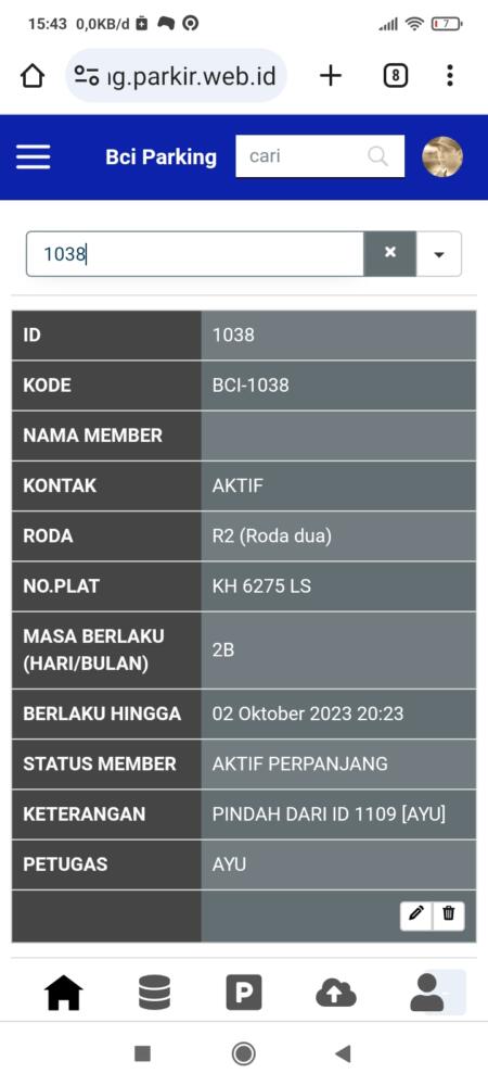 Tidak ada data di eparkir id 1038