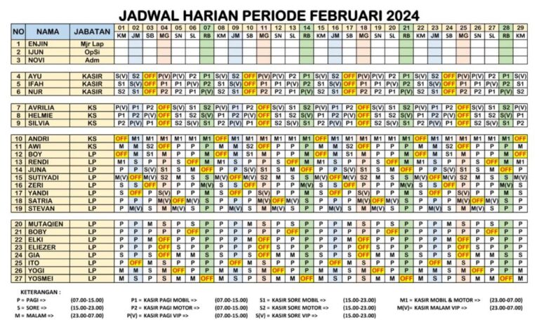 Jadwal Bulan Pebruari 2024