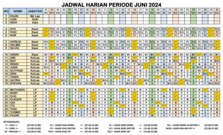 Jadwal bulan Juni 2024