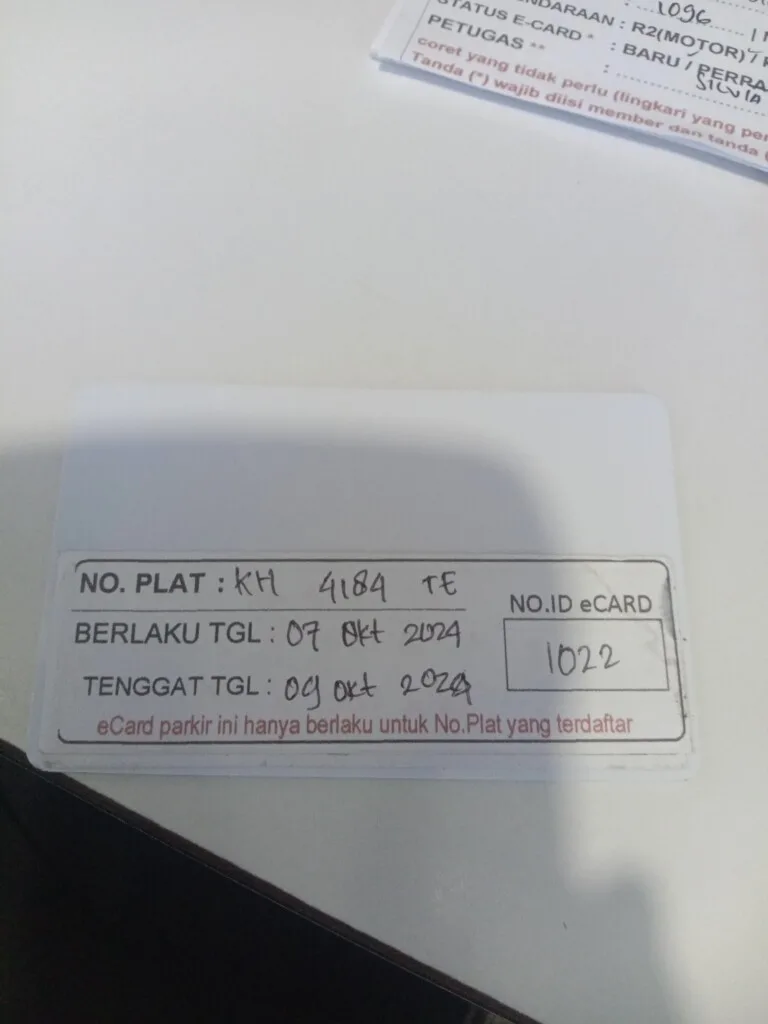 Kartu member kembali id 1022