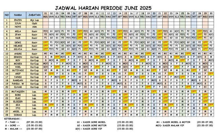 Jadwal bulan Juni 2025